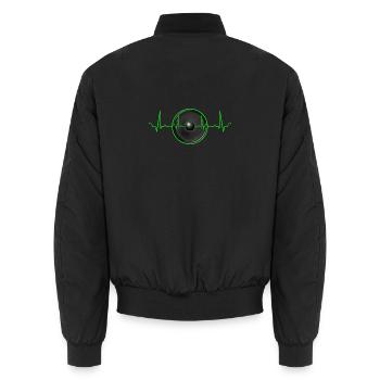 Neon-Herzschlag Lautsprecher-Design - Unisex Bomberjacke - Schwarz - Hinten - AI Model Male 185 light (185cm)