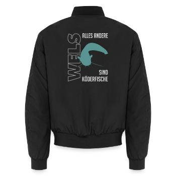 Wels angeln Waller fischen Sportfischen auf Wels - Unisex Bomberjacke - Schwarz - Hinten - AI Model Male 185 light (185cm)