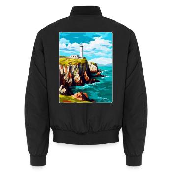 South Stack Cliffs Anglesey Vintage Reiseposter - Unisex Bomberjacke - Schwarz - Hinten - AI Model Male 185 light (185cm)