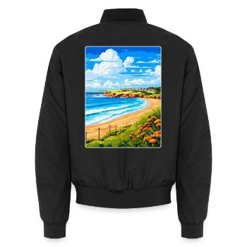 Carbis Bay Cornwall England Vereinigtes Königreich Reiseplakat WPA - Unisex Bomberjacke - Schwarz - Hinten - AI Model Male 185 light (185cm)