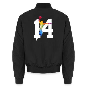 NUMBER 14 BASKETBALL 14TH BIRTHDAY - Unisex Bomber Jacket - black - Back - AI Model Male 185 light (185cm)