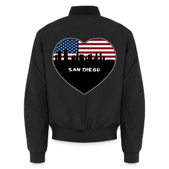 San Diego Kalifornien USA Flagge Skyline Reisen Souve - Unisex Bomberjacke - Schwarz - Hinten - AI Model Male 185 light (185cm)