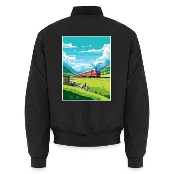 Glacier Express Schweiz Vintage Reiseplakat - Unisex Bomberjacke - Schwarz - Hinten - AI Model Male 185 light (185cm)