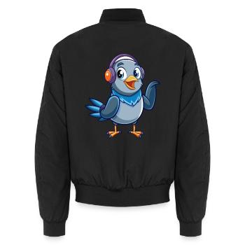 Taube Lustige Zeichentrickfigur Kopfhörer Musik - Unisex Bomberjacke - Schwarz - Hinten - AI Model Male 185 light (185cm)