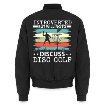 Introvertiert, aber bereit, über Disc Golf zu disk - Unisex Bomberjacke - Schwarz - Hinten - AI Model Male 185 light (185cm)