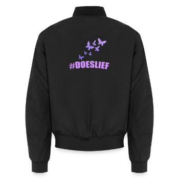 doeslief butterflies fly in the purple light - Unisex Bomber Jacket - black - Back - AI Model Male 185 light (185cm)
