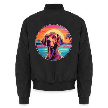 Finnischer Jagdhund Rasse Bunte Karikatur Watercolo - Unisex Bomberjacke - Schwarz - Hinten - AI Model Male 185 light (185cm)