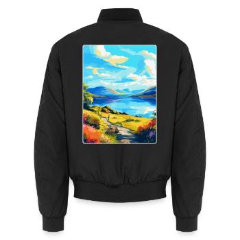 Loch Lomond Nationalpark Reiseplakat Souvenir - Unisex Bomberjacke - Schwarz - Hinten - AI Model Male 185 light (185cm)