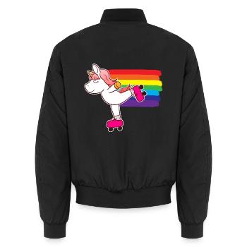 Roller Skating Einhorn Rollschuh - Unisex Bomberjacke - Schwarz - Hinten - AI Model Male 185 light (185cm)