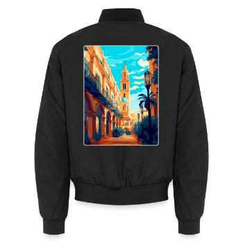 Sevilla Spanien Vintage Reiseposter WPA Souvenir - Unisex Bomberjacke - Schwarz - Hinten - AI Model Male 185 light (185cm)