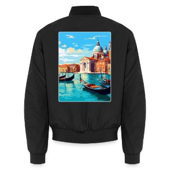 Venice Italy Vintage Travel Poster WPA Souvenir - Unisex Bomber Jacket - black - Back - AI Model Male 185 light (185cm)