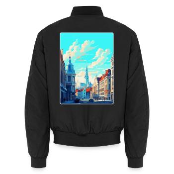 Brüssel Belgien Vintage Reiseplakat Souvenir - Unisex Bomberjacke - Schwarz - Hinten - AI Model Male 185 light (185cm)
