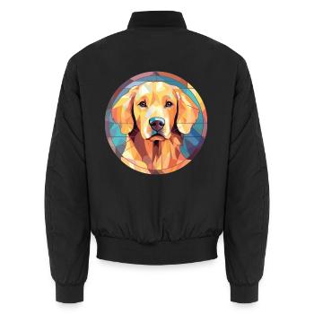 Deutsche Spitz Hunderasse Aquarell Illustration - Unisex Bomberjacke - Schwarz - Hinten - AI Model Male 185 light (185cm)