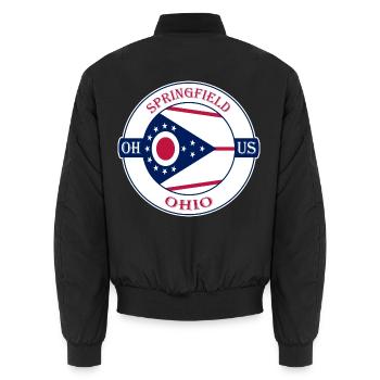 Springfield Ohio Flagge USA Reise Souvenir Abzeichen - Unisex Bomberjacke - Schwarz - Hinten - AI Model Male 185 light (185cm)