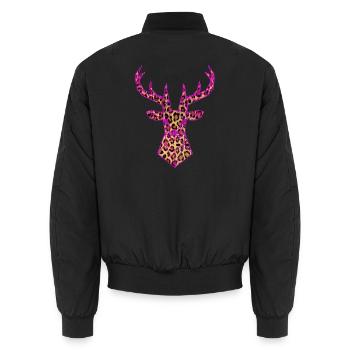 Hirsch PopArt Pink Leoparden Muster Vektor Polygon - Unisex Bomberjacke - Schwarz - Hinten - AI Model Male 185 light (185cm)