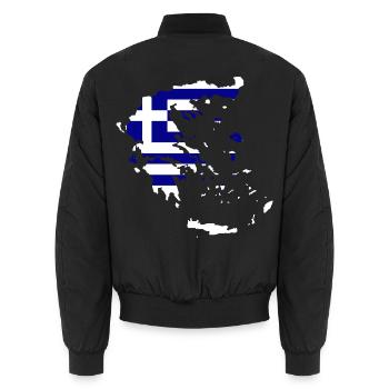 Greece Flag Map - Unisex Bomber Jacket - black - Back - AI Model Male 185 light (185cm)