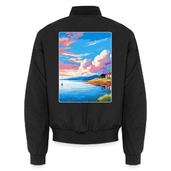 Isle Of Bute Schottland Uk Reise Poster Souvenir - Unisex Bomberjacke - Schwarz - Hinten - AI Model Male 185 light (185cm)