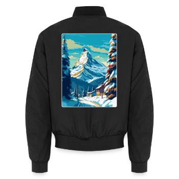 Zermatt Switzerland Vintage Travel Poster Souvenir - Unisex Bomber Jacket - black - Back - AI Model Male 185 light (185cm)