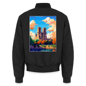 Notre Dame France Vintage Travel Poster Souvenir - Unisex Bomber Jacket - black - Back - AI Model Male 185 light (185cm)