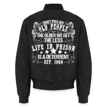 1960 Lifelong - Unisex Bomber Jacket - black - Back - AI Model Male 185 light (185cm)