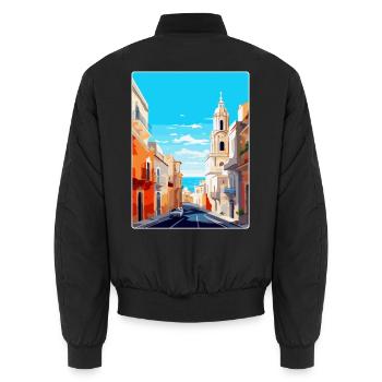 Cadix Espagne Affiche de voyage vintage WPA Art Souvenir - Bomber unisexe - noir - Dos - AI Model Male 185 light (185cm)