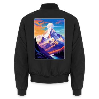 Mont Blanc Berg Europa Vintage Reiseplakat - Unisex Bomberjacke - Schwarz - Hinten - AI Model Male 185 light (185cm)