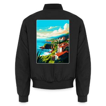 Affiche de voyage vintage de Sao Miguel Portugal Souvenir - Bomber unisexe - noir - Dos - AI Model Male 185 light (185cm)