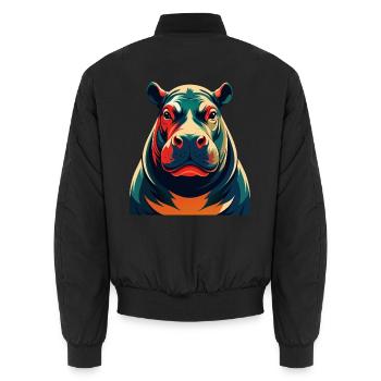 Nilpferd Cartoon Figur Buntes Haustier Tier - Unisex Bomberjacke - Schwarz - Hinten - AI Model Male 185 light (185cm)