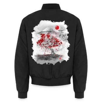 Mount Fuji hinter einem Kirschbaum - Unisex Bomberjacke - Schwarz - Hinten - AI Model Male 185 light (185cm)