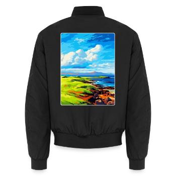 Isle Of Muck Schottland Uk Reise Poster Souvenir - Unisex Bomberjacke - Schwarz - Hinten - AI Model Male 185 light (185cm)