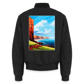 Isle Of Hoy Schottland UK Vintage Reiseposter WPA - Unisex Bomberjacke - Schwarz - Hinten - AI Model Male 185 light (185cm)