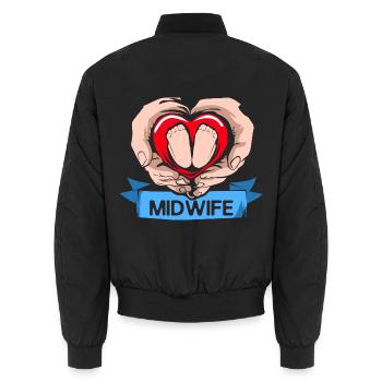 Herzliche Hebamme Geburtsvorbereitung - Unisex Bomberjacke - Schwarz - Hinten - AI Model Male 185 light (185cm)