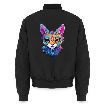 Arabische ägyptische Mau-Katze Aquarell-Karikatur Kawaii - Unisex Bomberjacke - Schwarz - Hinten - AI Model Male 185 light (185cm)