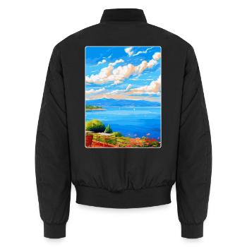 Lac de Bracciano Italie Affiche de voyage vintage WPA Art - Bomber unisexe - noir - Dos - AI Model Male 185 light (185cm)