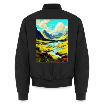 Die Highlands Schottland Großbritannien Reise Poster Souvenir - Unisex Bomberjacke - Schwarz - Hinten - AI Model Male 185 light (185cm)