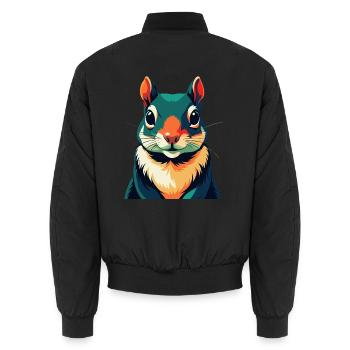 Eichhörnchen Zeichentrickfigur Buntes Haustier Tier - Unisex Bomberjacke - Schwarz - Hinten - AI Model Male 185 light (185cm)