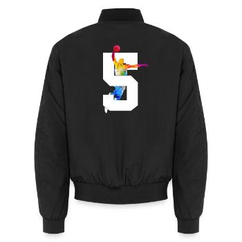 NUMBER 5 BASKETBALL 5TH BIRTHDAY - Unisex Bomber Jacket - black - Back - AI Model Male 185 light (185cm)