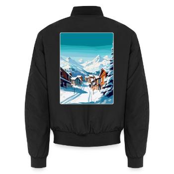 Val Thorens Frankreich Vintage Reiseplakat Souvenir - Unisex Bomberjacke - Schwarz - Hinten - AI Model Male 185 light (185cm)