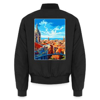 Barcelona Spanien Vintage Reiseplakat Souvenir WPA - Unisex Bomberjacke - Schwarz - Hinten - AI Model Male 185 light (185cm)