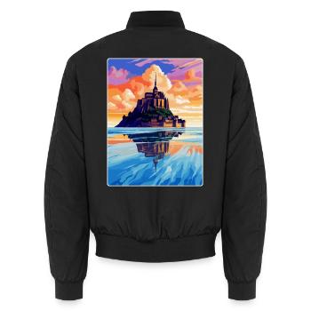 Mont Saint Michel France Vintage Travel Poster WPA - Unisex Bomber Jacket - black - Back - AI Model Male 185 light (185cm)