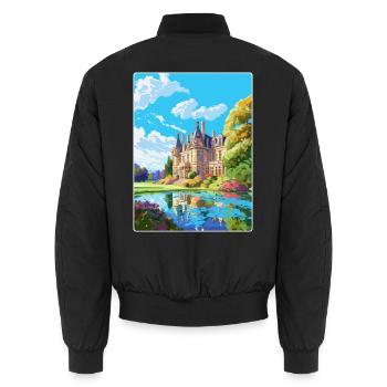 Fontainebleau Frankreich Vintage Reiseposter WPA Art - Unisex Bomberjacke - Schwarz - Hinten - AI Model Male 185 light (185cm)
