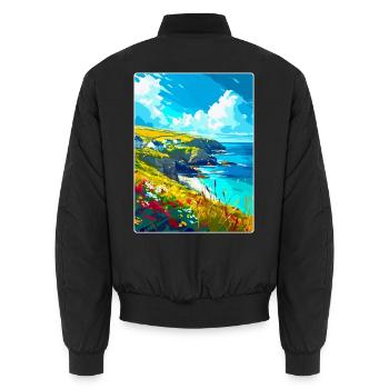 Cornwall England Uk Vintage Reiseplakat Souvenir - Unisex Bomberjacke - Schwarz - Hinten - AI Model Male 185 light (185cm)