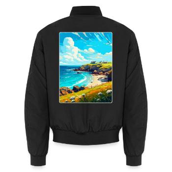 Cornwall England Uk Vintage Reiseplakat Souvenir - Unisex Bomberjacke - Schwarz - Hinten - AI Model Male 185 light (185cm)