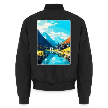 Andermatt Schweiz Vintage Reiseposter WPA - Unisex Bomberjacke - Schwarz - Hinten - AI Model Male 185 light (185cm)