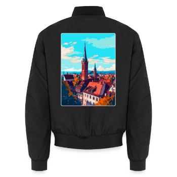 Freiburg Deutschland Vintage Reiseplakat Souvenir - Unisex Bomberjacke - Schwarz - Hinten - AI Model Male 185 light (185cm)
