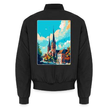 Bielefeld Deutschland Vintage Reiseplakat Souvenir - Unisex Bomberjacke - Schwarz - Hinten - AI Model Male 185 light (185cm)