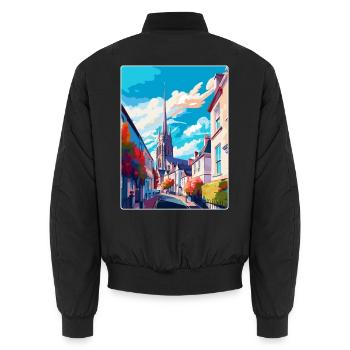 Truro, Angleterre, Royaume-Uni, Affiche de voyage vintage Art mural - Bomber unisexe - noir - Dos - AI Model Male 185 light (185cm)