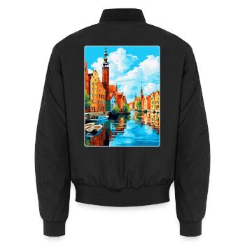 Danzig Polen Vintage Reiseposter WPA Souvenir - Unisex Bomberjacke - Schwarz - Hinten - AI Model Male 185 light (185cm)