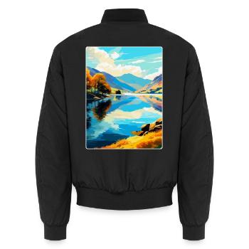 Ullswater Lake District Travel Poster Souvenir WPA - Unisex Bomber Jacket - black - Back - AI Model Male 185 light (185cm)