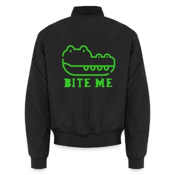 Bite me - Grünes Krokodil Minimalistisch - Unisex Bomberjacke - Schwarz - Hinten - AI Model Male 185 light (185cm)